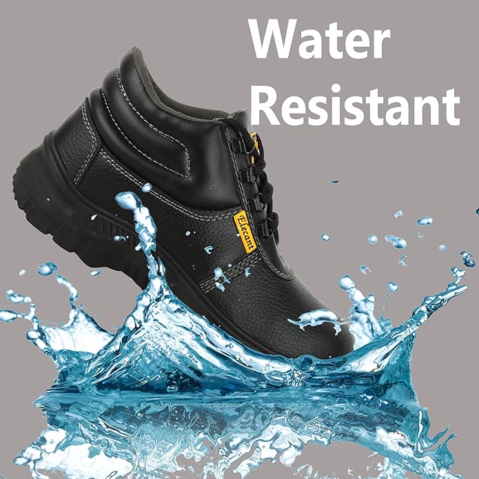 Lace-up Steel Toe, PVC Sole and Rexine Upper Black Safety Shoes for Construction, Factory and Industrial Work||Safety Shoes for Men