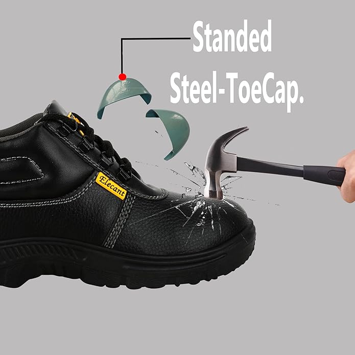 Lace-up Steel Toe, PVC Sole and Rexine Upper Black Safety Shoes for Construction, Factory and Industrial Work||Safety Shoes for Men