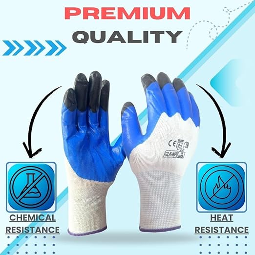 Nitrile Coated Safety Gloves for Men - Industrial, Gardening, Construction & Mechanical - Blue, Pack of 5 Pairs