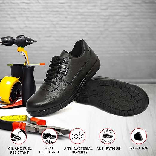 Leather Safety Shoes for Men Lightweight | Steel Toe with Electrical Hazard | Puncture Proof and Slip Resistance | Industrial and Construction Work