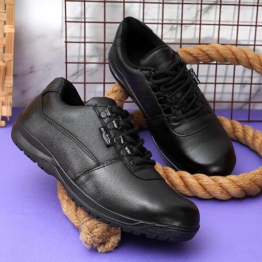 Leather Safety Shoes for Men Lightweight | Steel Toe with Electrical Hazard | Puncture Proof and Slip Resistance | Industrial and Construction Work