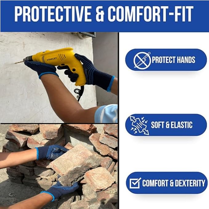 Dotted Cotton Safety Hand Work Gloves for Better Grip Industrial Construction Gardening Assembling General Purpose Use Safety Hand Gloves