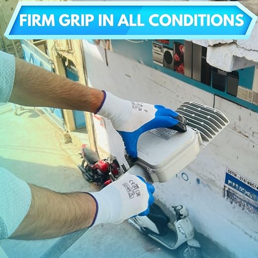 Nitrile Coated Safety Gloves for Men - Industrial, Gardening, Construction & Mechanical - Blue, Pack of 5 Pairs