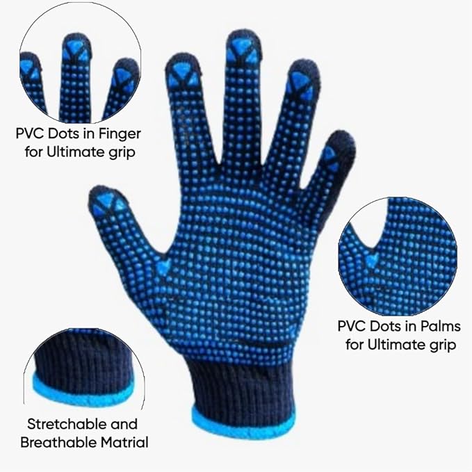 Dotted Cotton Safety Hand Work Gloves for Better Grip Industrial Construction Gardening Assembling General Purpose Use Safety Hand Gloves