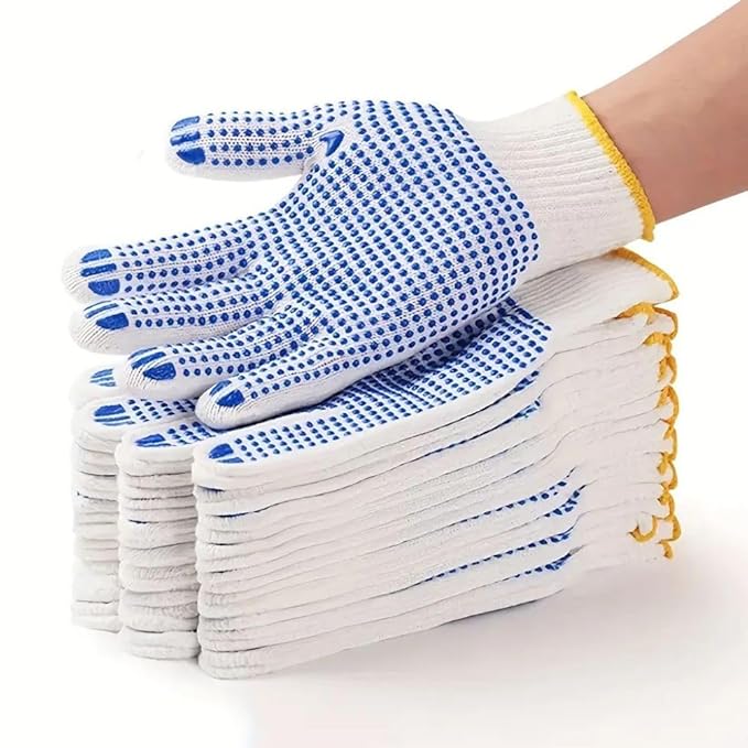 White On Blue Dotted Hand Gloves Use for Bike Rider, Construction, Gardening, Assembling General Purpose Use Safety Hand Gloves (WHITE ON BLUE, PACK OF 5 PAIR)