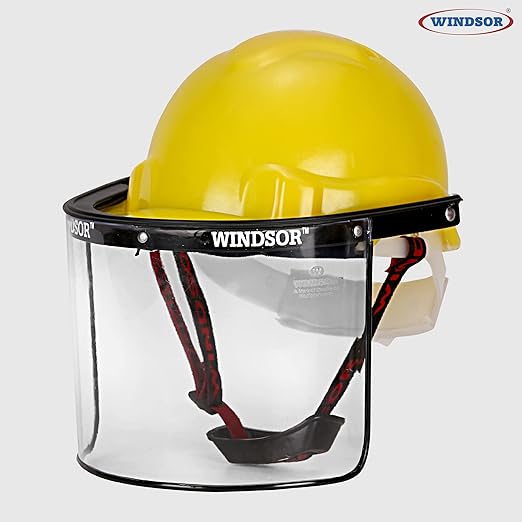 Safety Helmet Ratchet with Spring Face Shield (6X12 Inch,Yellow)