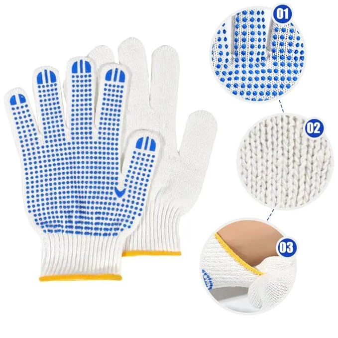 White On Blue Dotted Hand Gloves Use for Bike Rider, Construction, Gardening, Assembling General Purpose Use Safety Hand Gloves (WHITE ON BLUE, PACK OF 5 PAIR)