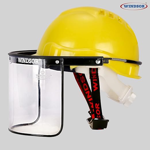 Safety Helmet Ratchet with Spring Face Shield (6X12 Inch,Yellow)