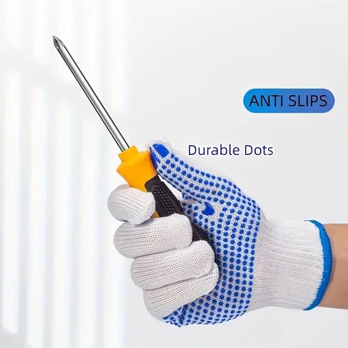 White On Blue Dotted Hand Gloves Use for Bike Rider, Construction, Gardening, Assembling General Purpose Use Safety Hand Gloves (WHITE ON BLUE, PACK OF 5 PAIR)