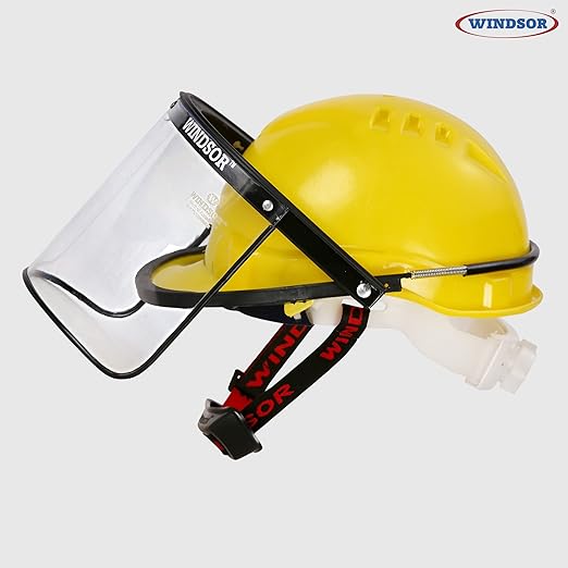 Safety Helmet Ratchet with Spring Face Shield (6X12 Inch,Yellow)