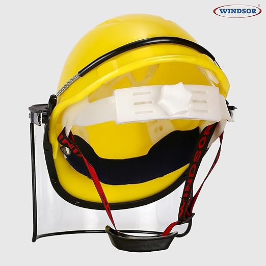 Safety Helmet Ratchet with Spring Face Shield (6X12 Inch,Yellow)