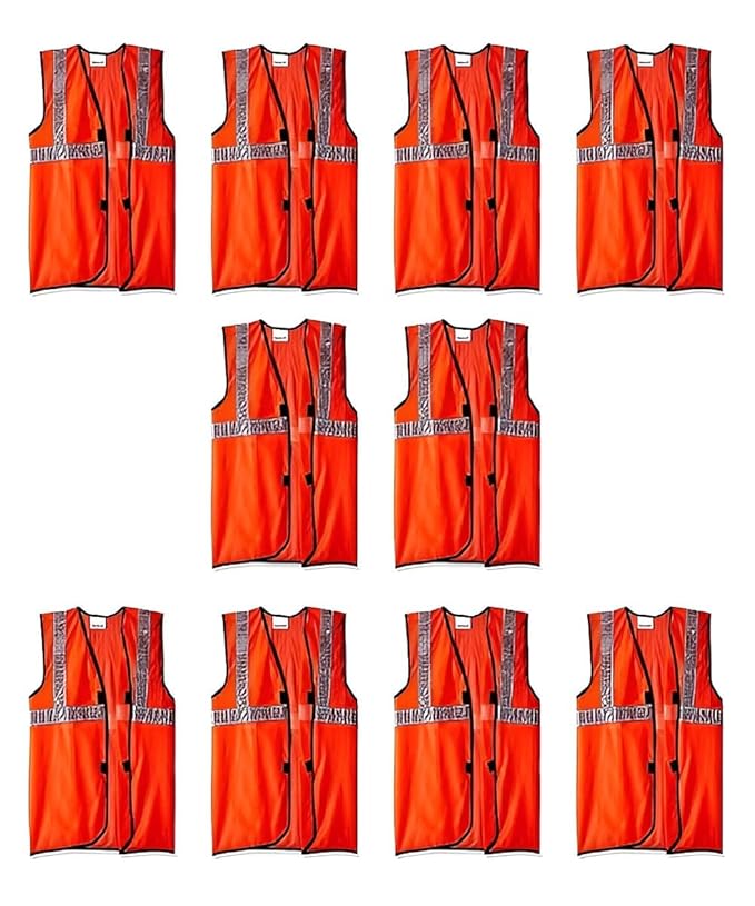 Reflective High Visibility Safety Jacket for Men | Construction Work | Orange Industrial Jacket | Labour Safety (Pack of 10)