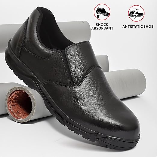 Ninja genuine Leather Safety Shoes Men | Steel Toe with Slip-Resistant Outsole | Lightweight & Durable | Without less Construction & industrial Work