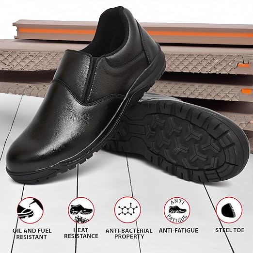 Ninja genuine Leather Safety Shoes Men | Steel Toe with Slip-Resistant Outsole | Lightweight & Durable | Without less Construction & industrial Work