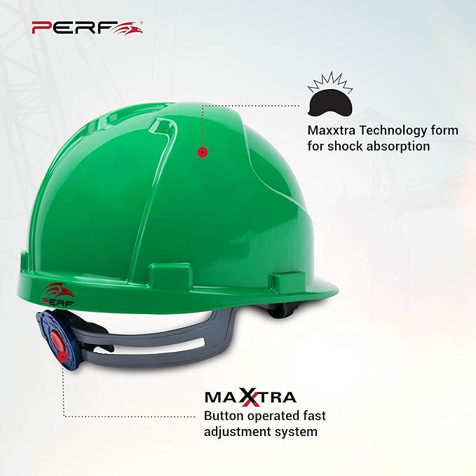 Safety Helmet for Construction & Outdoor Work|Easy 3D Fitting System for Any Head Size|Lightweight|4-Point Support, Easy Impact Absorption Sweatband|Maxxtra|Green