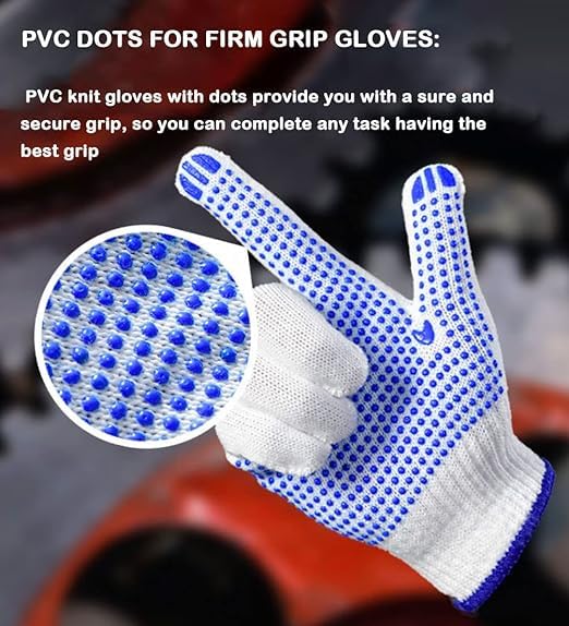 White On Blue Dotted Hand Gloves Use for Bike Rider, Construction, Gardening, Assembling General Purpose Use Safety Hand Gloves (WHITE ON BLUE, PACK OF 5 PAIR)