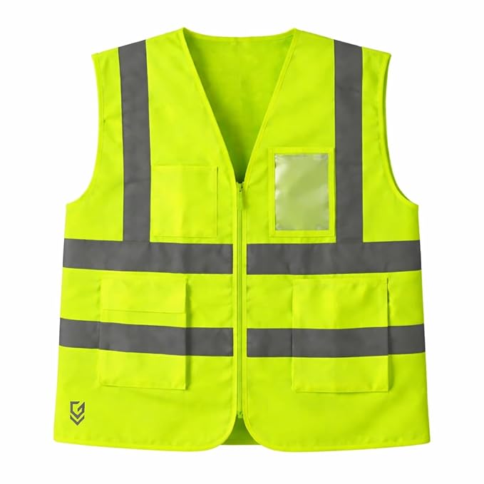 High Visibility Safety Vest with Reflective Strips, Unisex Fluorescent Workwear Jacket for Construction, Road Safety & Night Work, Zip Closure