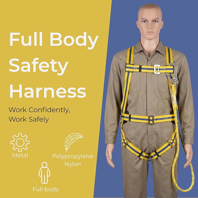 Polypropylene Nylon Full Body Safety Belt Harness (Single Hook & Single Rope, Multicolour)