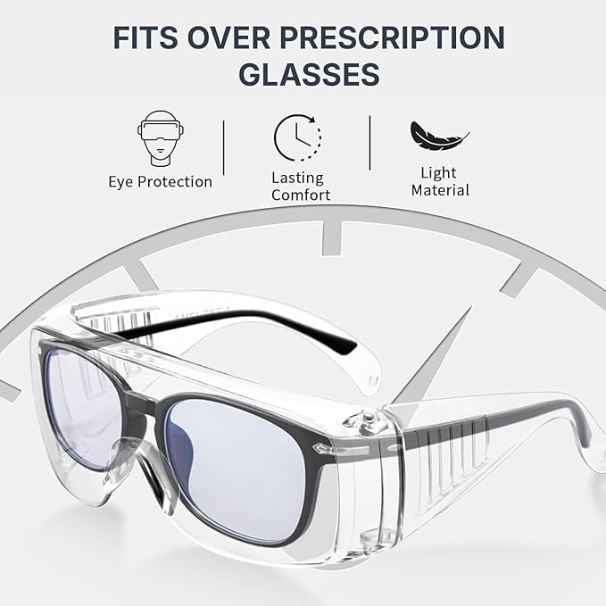 Safety Goggles for Men & Women | Bike Riding & Dust Safety Transparent Glasses | Lightweight, Anti-Fog, UV Protective, Scratch-Resistant Polycarbonate Lens for Lab & Industrial Use