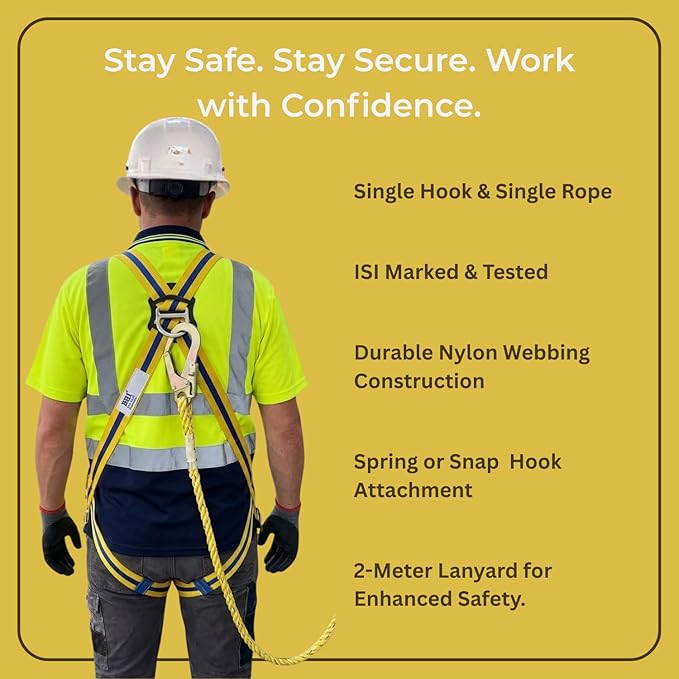 Polypropylene Nylon Full Body Safety Belt Harness (Single Hook & Single Rope, Multicolour)