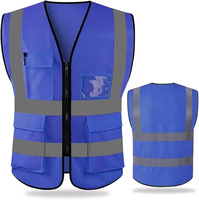 Safety Jacket Unisex Multi Purpose 4 Pockets, 2inch Highly Reflective Stripes | More Visible With 360 Degree Visibility for Construction & Road Safety