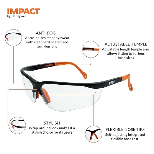 Glass Anti-Fog, Adjustable Temples, Stylish Eyewear With Lens Cleaning Wipe, Pack Of 1, Clear