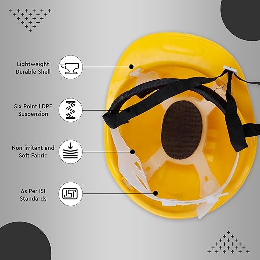Safety Helmet - Yellow (Pack of 1) | Adjustable Headband | Heavy Duty Material | As Per ISI Safety Standard | Non Irritant and Soft Fabric | Lightweight and Durable