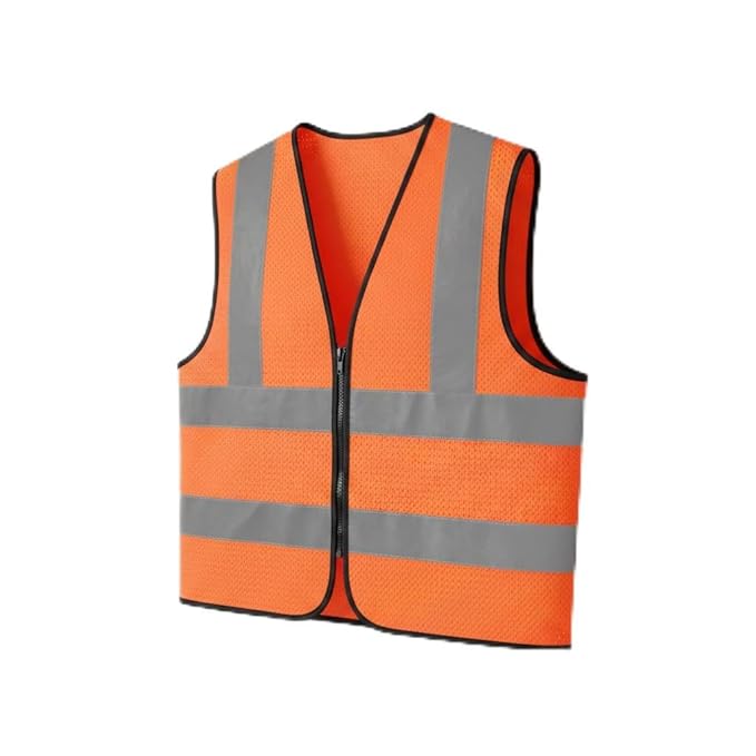 Reflective Safety Jacket | Hi-Visibility Orange Construction Safety Waistcoat | High Reflective Strips | Lightweight & Durable | Free Size