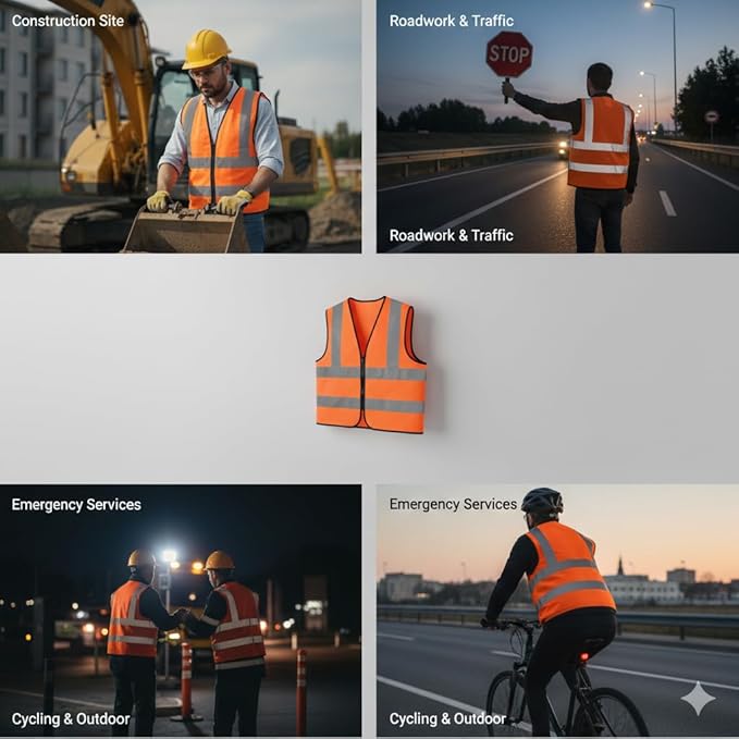 Reflective Safety Jacket | Hi-Visibility Orange Construction Safety Waistcoat | High Reflective Strips | Lightweight & Durable | Free Size