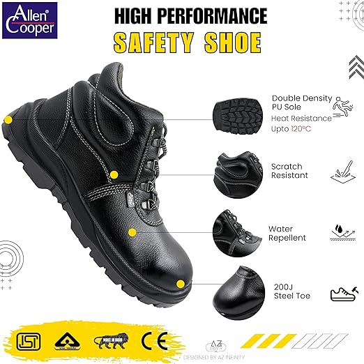 Hi-Ankle Safety Shoe, Black (Free Socks)