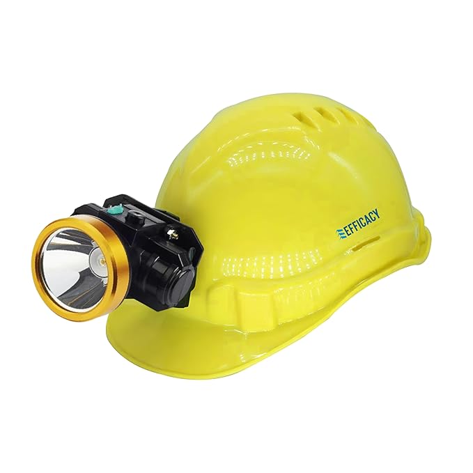 Safety Helmet with Torch for Construction & Outdoor Activities | Lightweight, Comfortable & Durable Hard Hat (Size - 540-590mm) | Adjustable Chin Strap & Rachet Type Adjustment Yellow Color