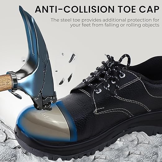 Double Density Low Ankle Steel Toe Safety Shoes for Industrial Work | Waterproof Leather Material | Puncture Proof | Anti- Skid