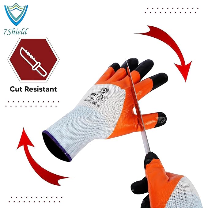 Multipurpose Nylon Anti Cut PU Nitrile Coating Work Safety Gloves, Hand & Fingers, Gardening, Mechanical, Construction, Agriculture & Automotive – Durable & Comfortable (5 Pairs Orange)