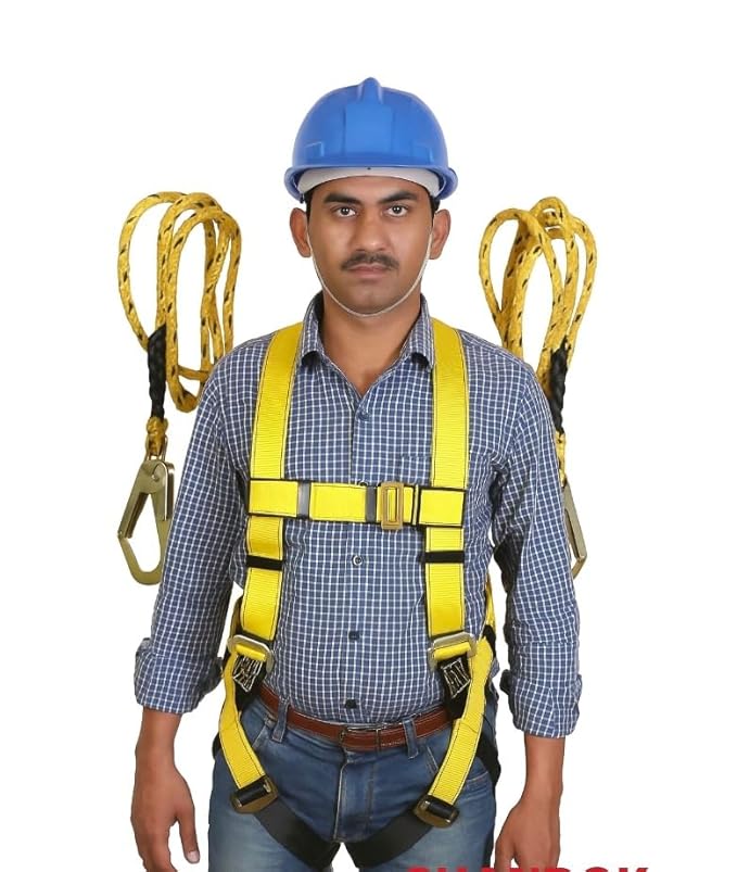 Full Body Safety Harness, Industrial Fall Protection Equipment with Double Rope and Hooks, Heavy-Duty Construction Safety Belt, Height Work PPE Kit