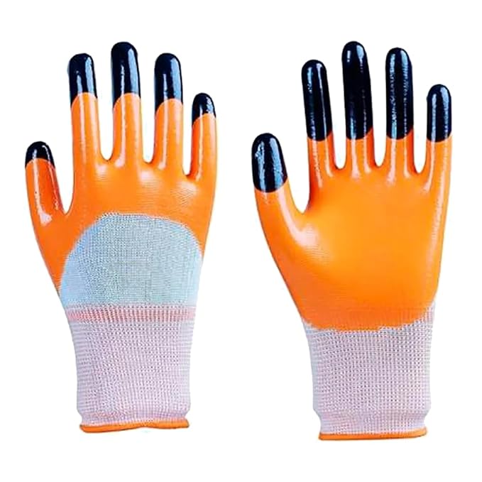 Multipurpose Nylon Anti Cut PU Nitrile Coating Work Safety Gloves, Hand & Fingers, Gardening, Mechanical, Construction, Agriculture & Automotive – Durable & Comfortable (5 Pairs Orange)