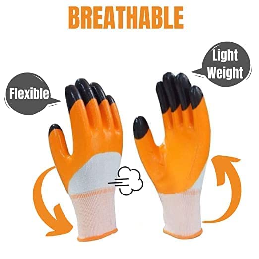 Multipurpose Nylon Anti Cut PU Nitrile Coating Work Safety Gloves, Hand & Fingers, Gardening, Mechanical, Construction, Agriculture & Automotive – Durable & Comfortable (5 Pairs Orange)