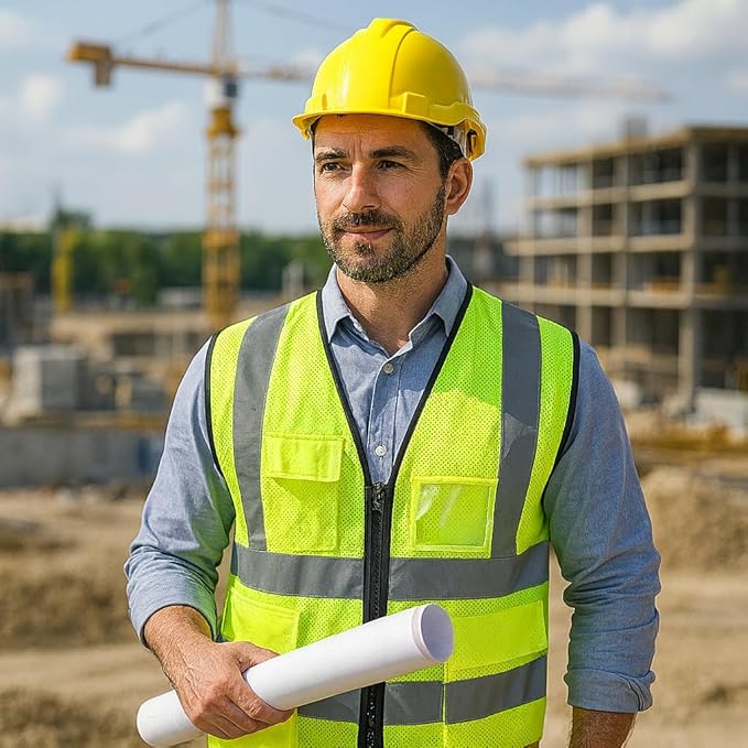 Premium Safety Jacket for Men and Women | Reflective High Visibility | Ideal Unisex Safety Jacket for Civil Engineer | Used in Airport, Construction, Traffic