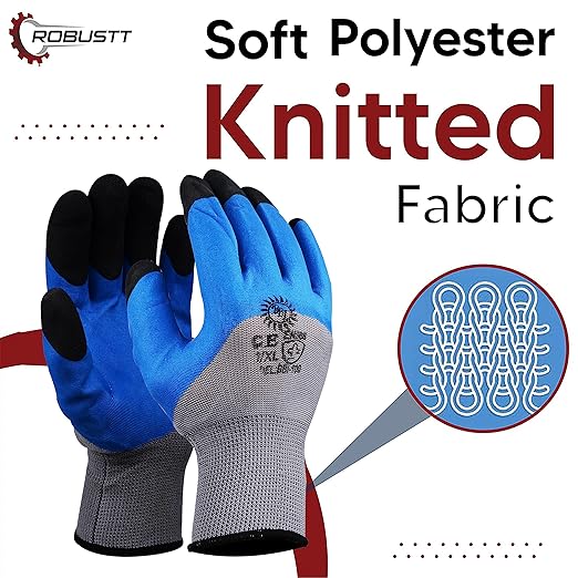 Nylon Nitrile Half Coated (Back Also) Industrial Safety Hand Gloves (Pack of 1) Anti-Cut | Cut Resistant | Heat Resistant | Industrial Use | for Finger and Hand Protection