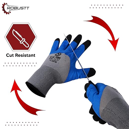 Nylon Nitrile Half Coated (Back Also) Industrial Safety Hand Gloves (Pack of 1) Anti-Cut | Cut Resistant | Heat Resistant | Industrial Use | for Finger and Hand Protection