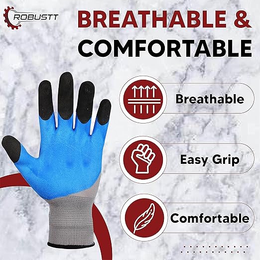 Nylon Nitrile Half Coated (Back Also) Industrial Safety Hand Gloves (Pack of 1) Anti-Cut | Cut Resistant | Heat Resistant | Industrial Use | for Finger and Hand Protection