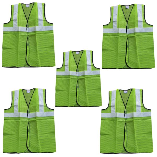 Safety JacketFor Men Women With High Visibility Reflective Strips Industrial Construction Work breathable (PACK OF 5,10, ORANGE, GREEN)