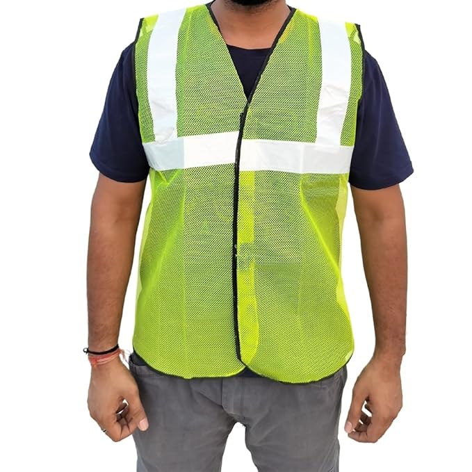 Safety JacketFor Men Women With High Visibility Reflective Strips Industrial Construction Work breathable (PACK OF 5,10, ORANGE, GREEN)