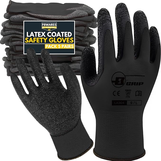 5 Pair Latex Coated Safety Gloves for Men Industrial Gloves - Cut Resistant Working Gloves for Men & Women for Home,Mechanical,Construction,Gardening Work Use - Multipurpose Cotton hand gloves