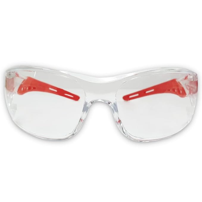 Safety Goggles - ISI Certified, Polycarbonate Hard Coated Anti-Scratch Lens, UV Protection, Industrial, Cycling, Bike & Car Driving - Clear Lens - Pack of 1