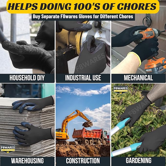 5 Pair Latex Coated Safety Gloves for Men Industrial Gloves - Cut Resistant Working Gloves for Men & Women for Home,Mechanical,Construction,Gardening Work Use - Multipurpose Cotton hand gloves