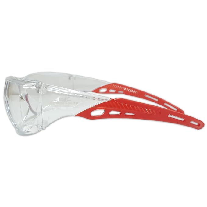 Safety Goggles - ISI Certified, Polycarbonate Hard Coated Anti-Scratch Lens, UV Protection, Industrial, Cycling, Bike & Car Driving - Clear Lens - Pack of 1