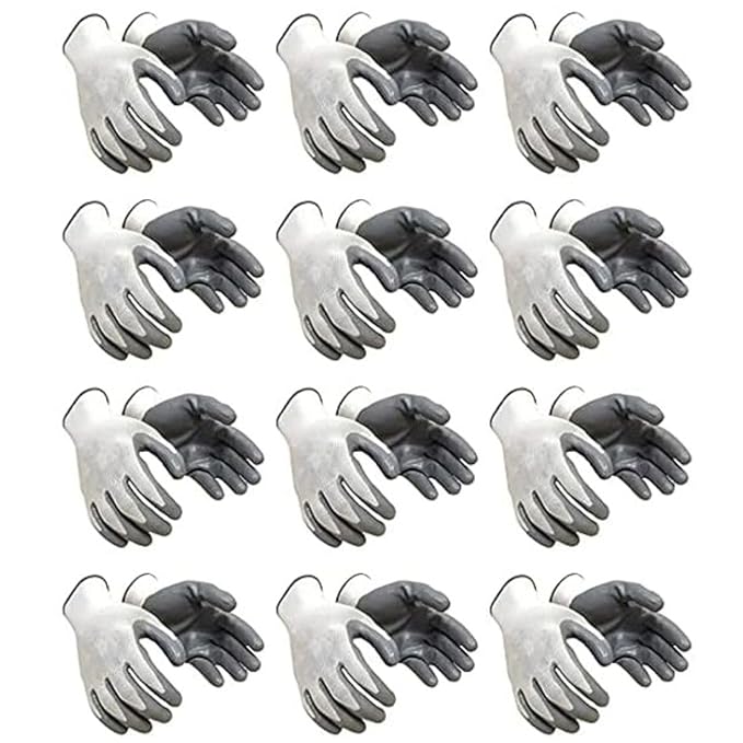 Nylon Safety Gloves 12 Pairs-Heavy-Duty For Construction, Mechanics, Gardening, Plumbing &Automotive Work-Durable &Comfortable
