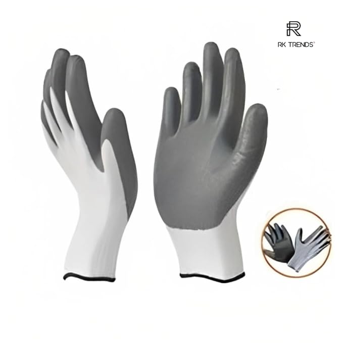 Nylon Safety Gloves 12 Pairs-Heavy-Duty For Construction, Mechanics, Gardening, Plumbing &Automotive Work-Durable &Comfortable